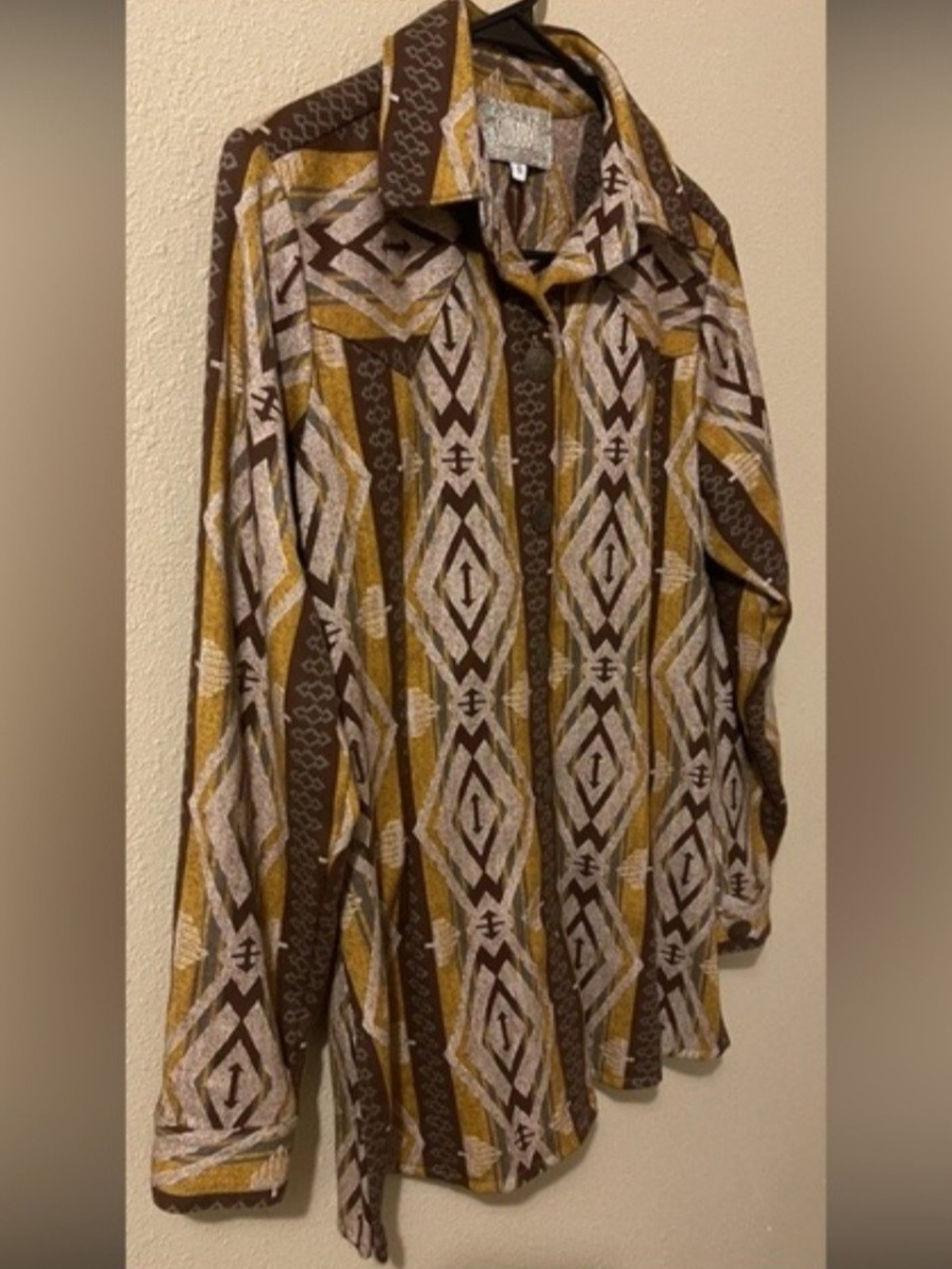 Silverado Button-Down Geometric Print Shirt - Brown & Mustard